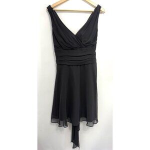 David’s Bridal Short Chiffon Tank Dress Faux Wrap Sash Cocktail Black Womens 12